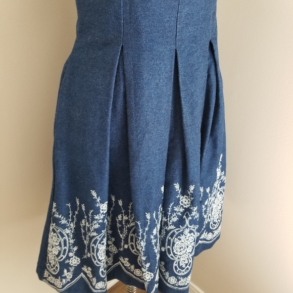 Embroidered Sleeveless Dark Denim Dress - Picture 4 of 15